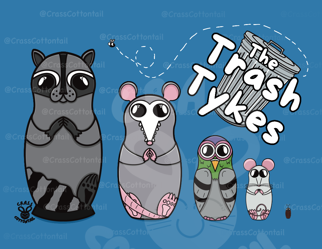 Trash Tykes Russian Nesting Dolls x Trash Lovers Possum and Raccoon 8.5x11 Art Print